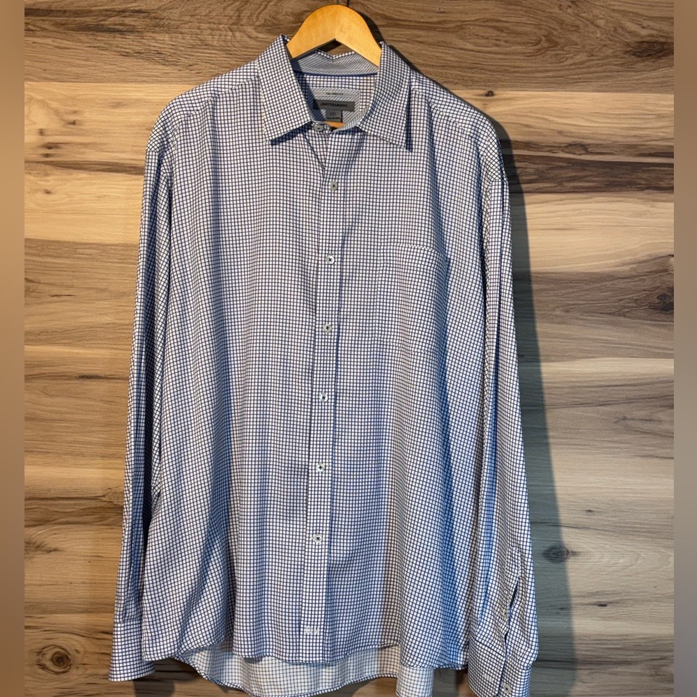 Johnston and Murphy 100% cotton white and blue check long sleeve XXL